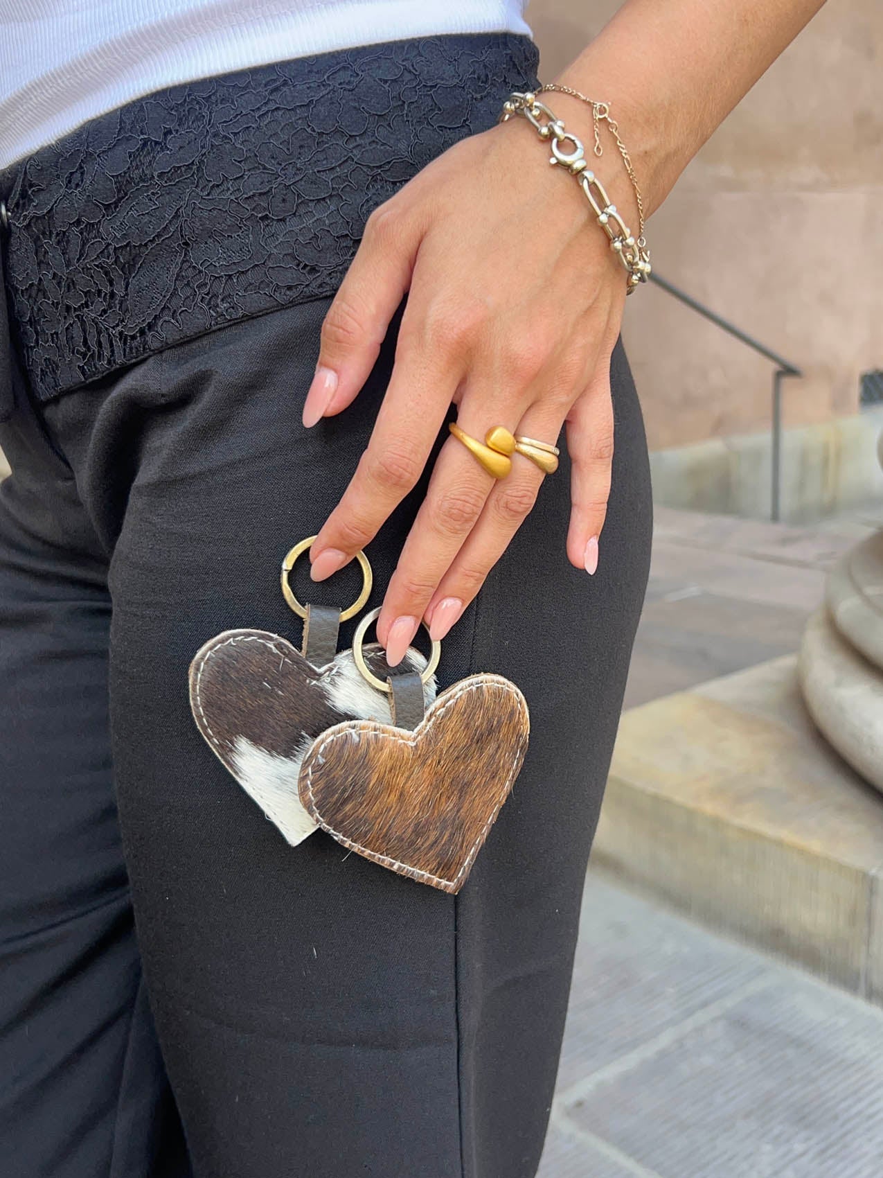 Cavo heart cowhide keyring – Brown/black