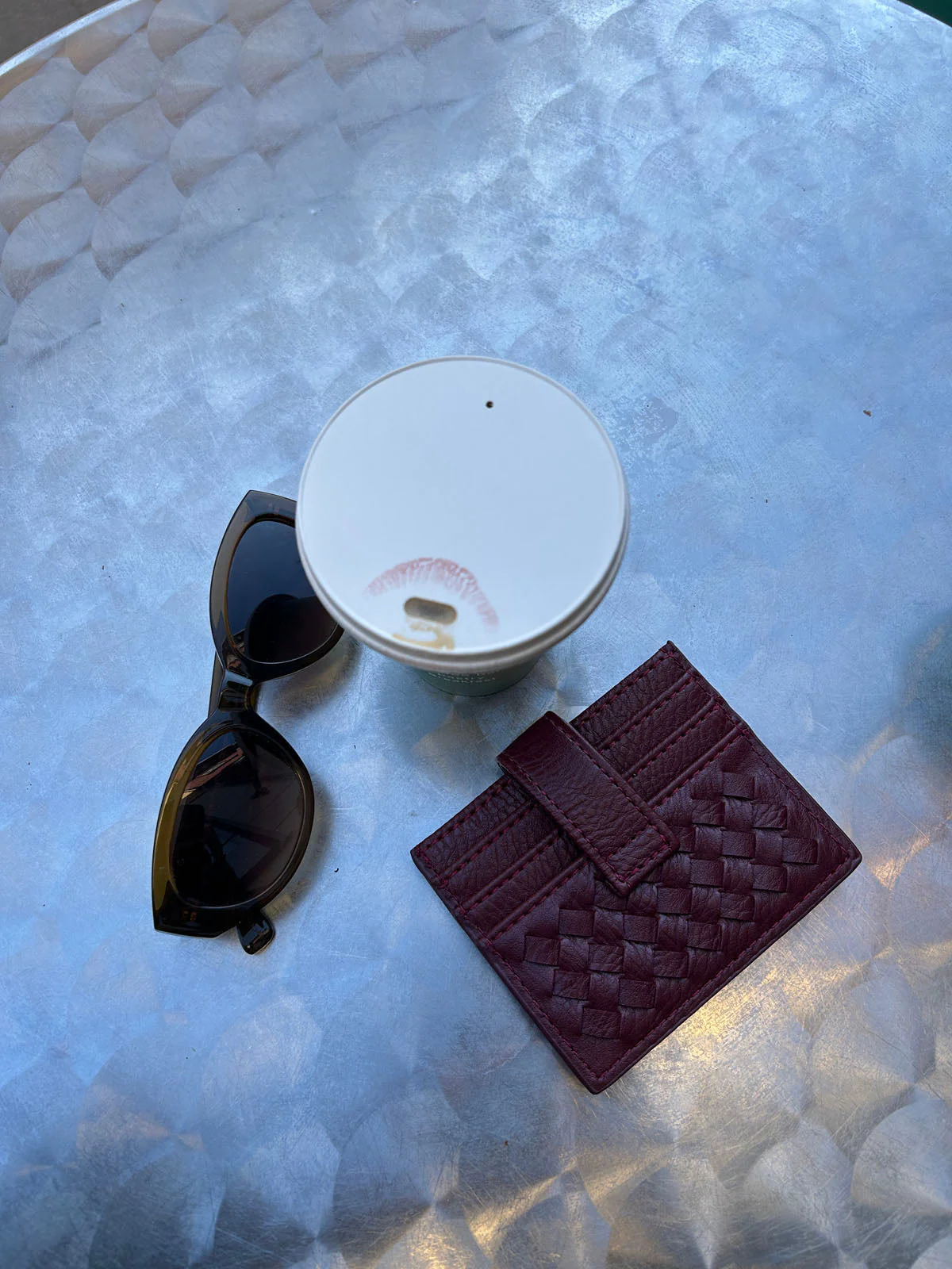 Boston woven card holder - Burgundy