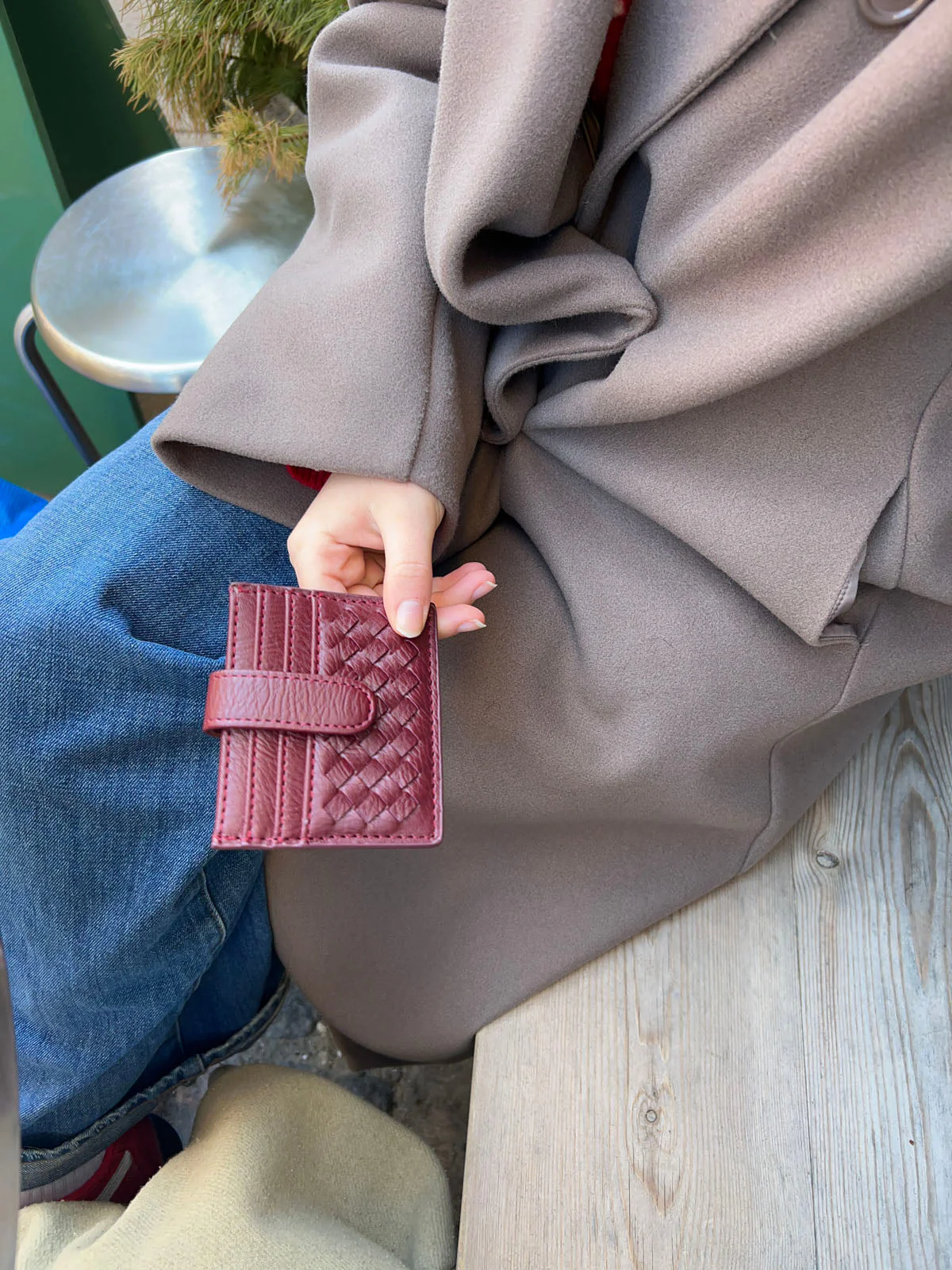 Boston woven card holder - Burgundy