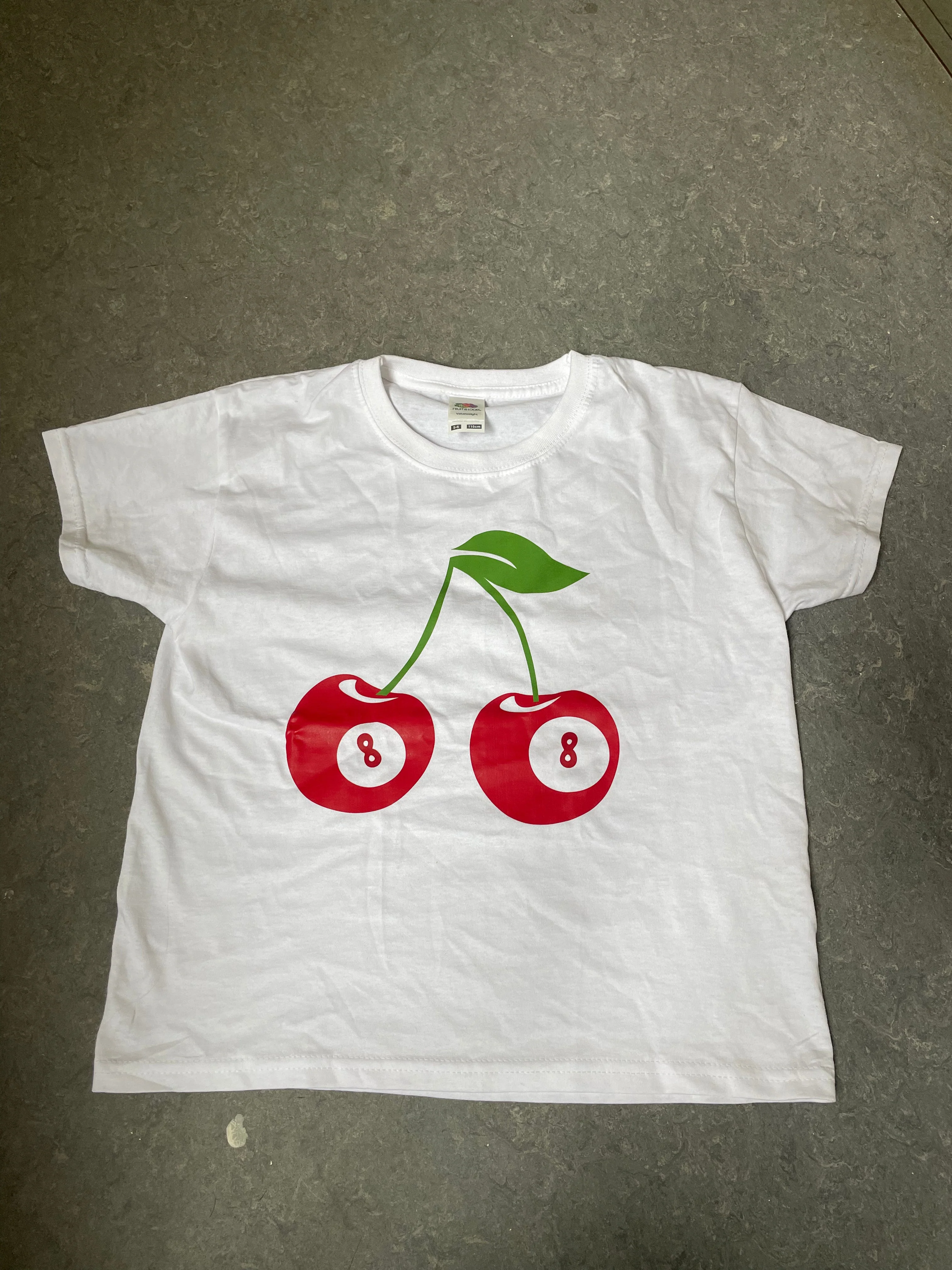 "8-ball cherry" baby tee - white
