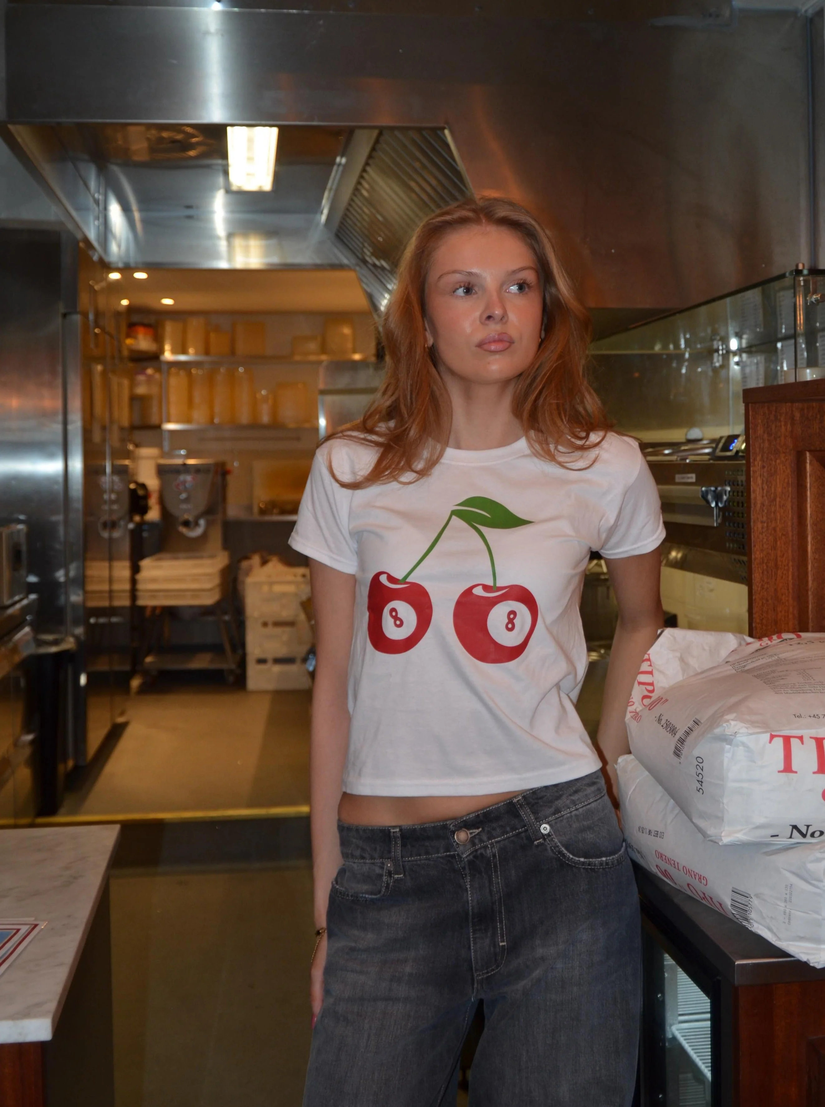 "8-ball cherry" baby tee - white