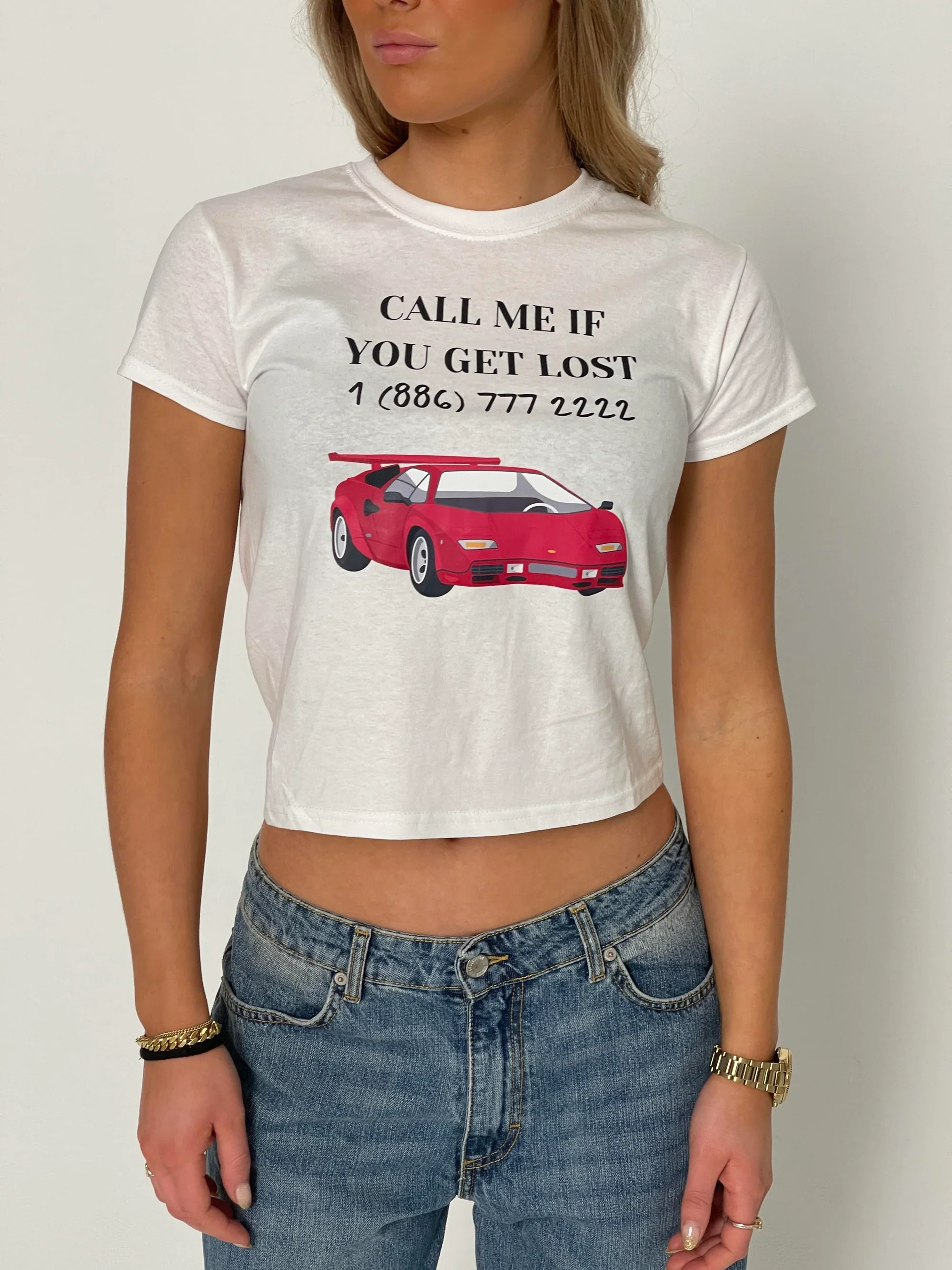 "Call me" Baby tee - White