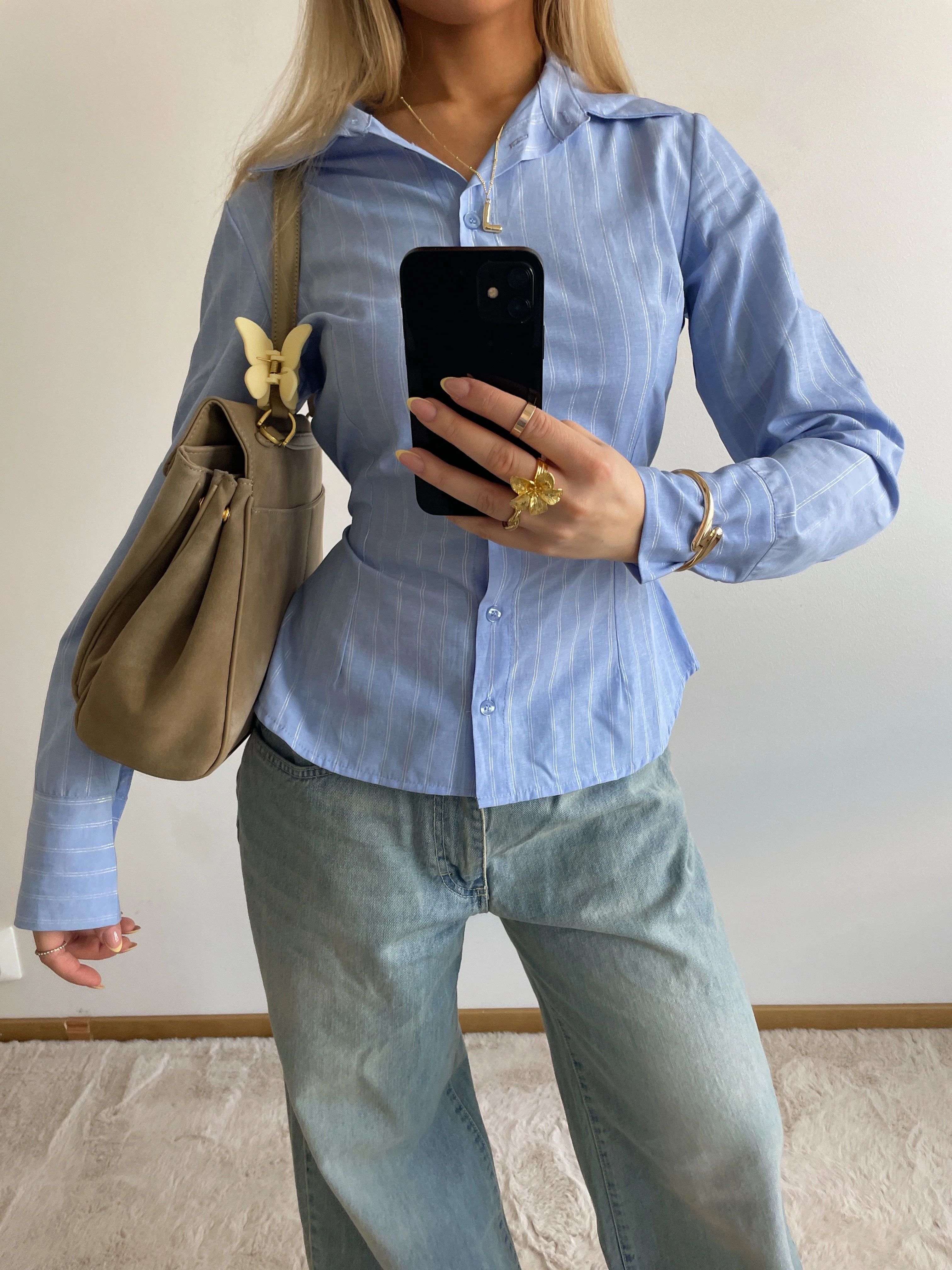 Alberte fitted shirt - Blue/silver stripes