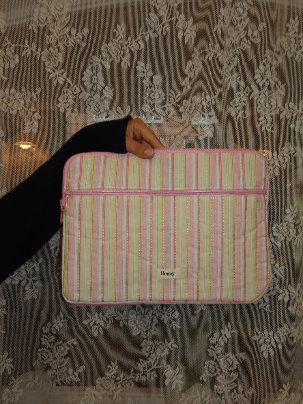 Honey computer sleeve - Pink med lyse gule striber
