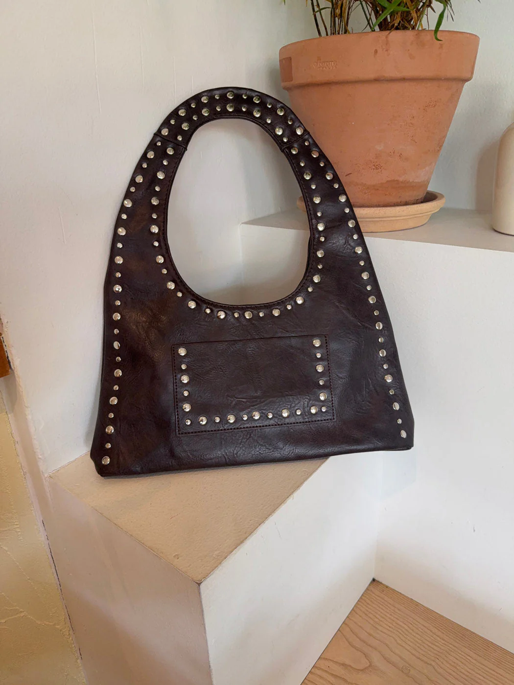 Balo handbag in leather with studs - Brown