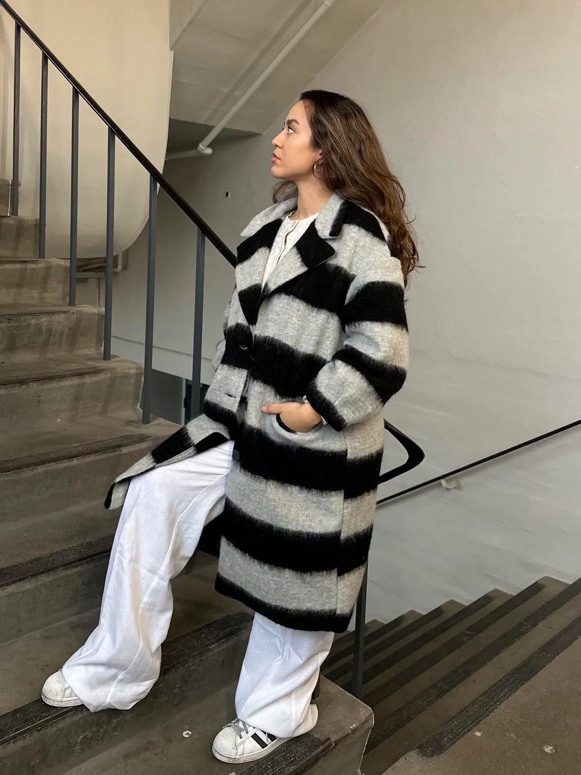 Billa long coat with stripes - Grey/black