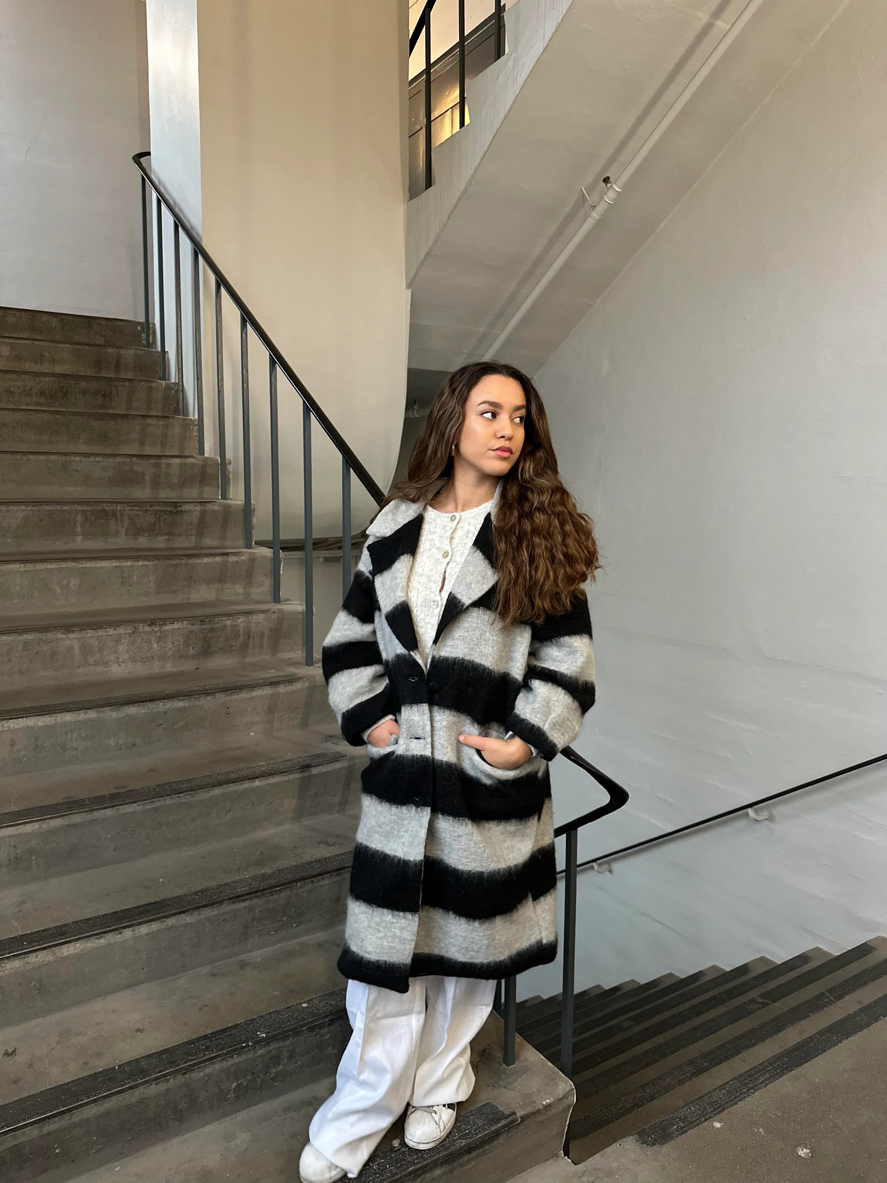 Billa long coat with stripes - Grey/black