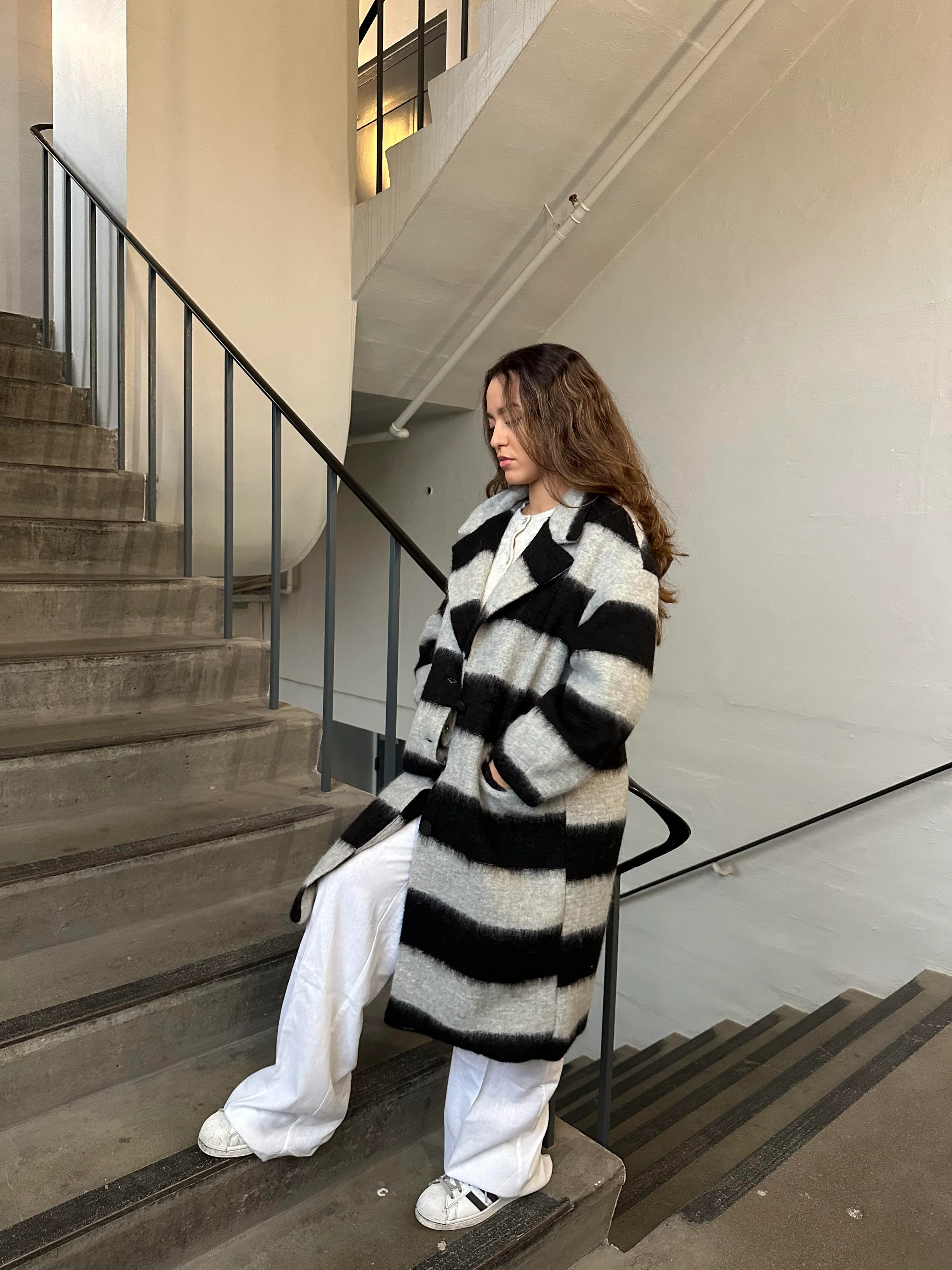 Billa long coat with stripes - Grey/black