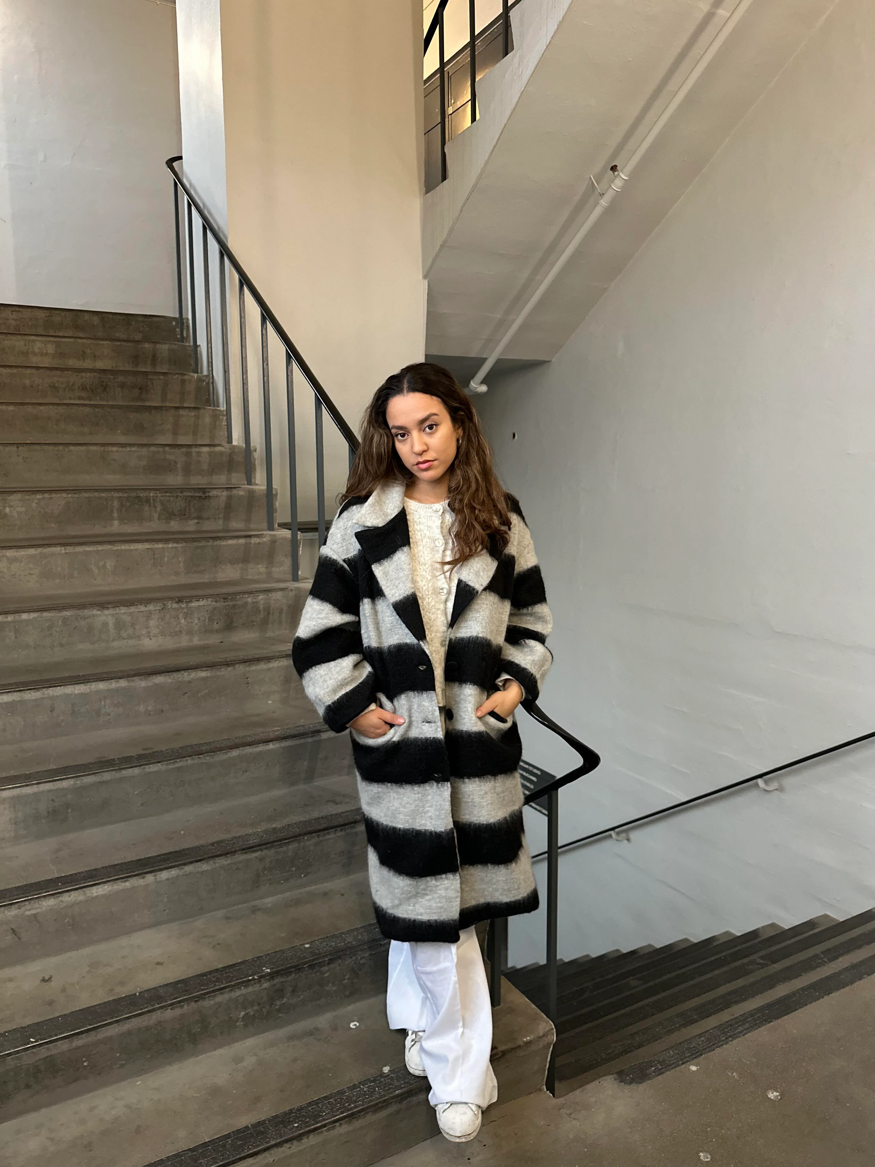 Billa long coat with stripes - Grey/black