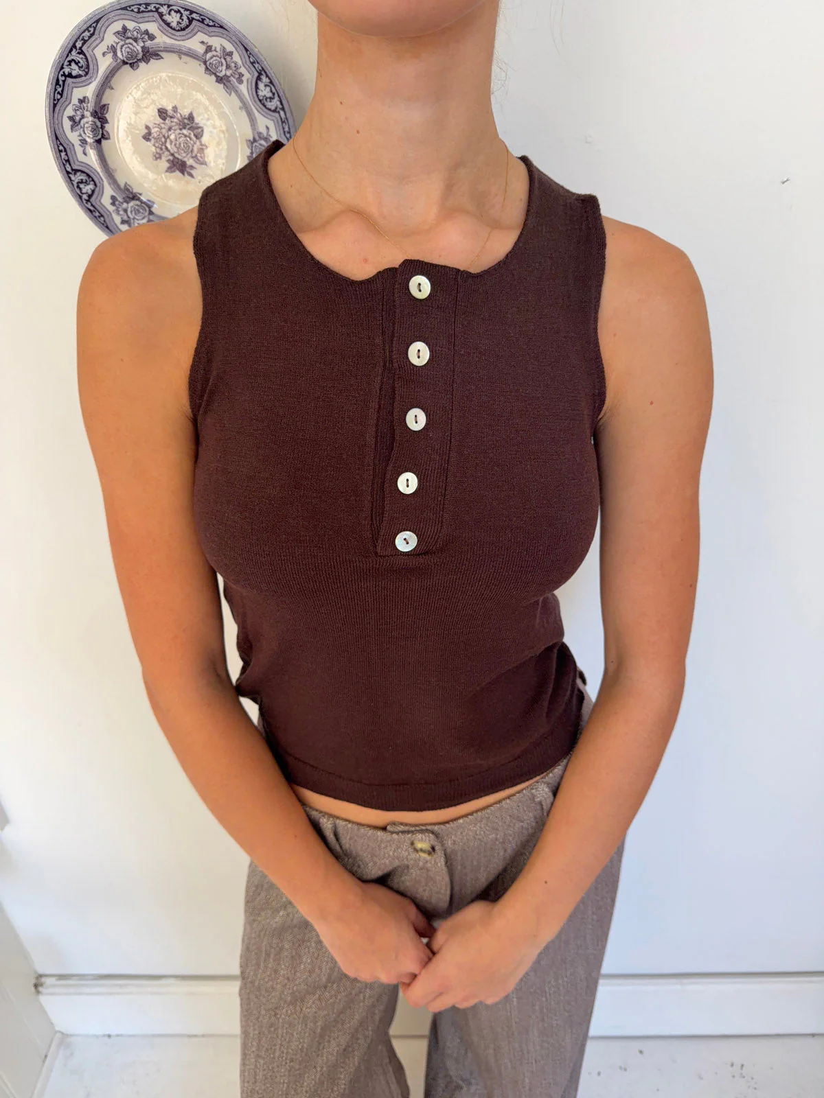 Dilly top with buttons  - Brown