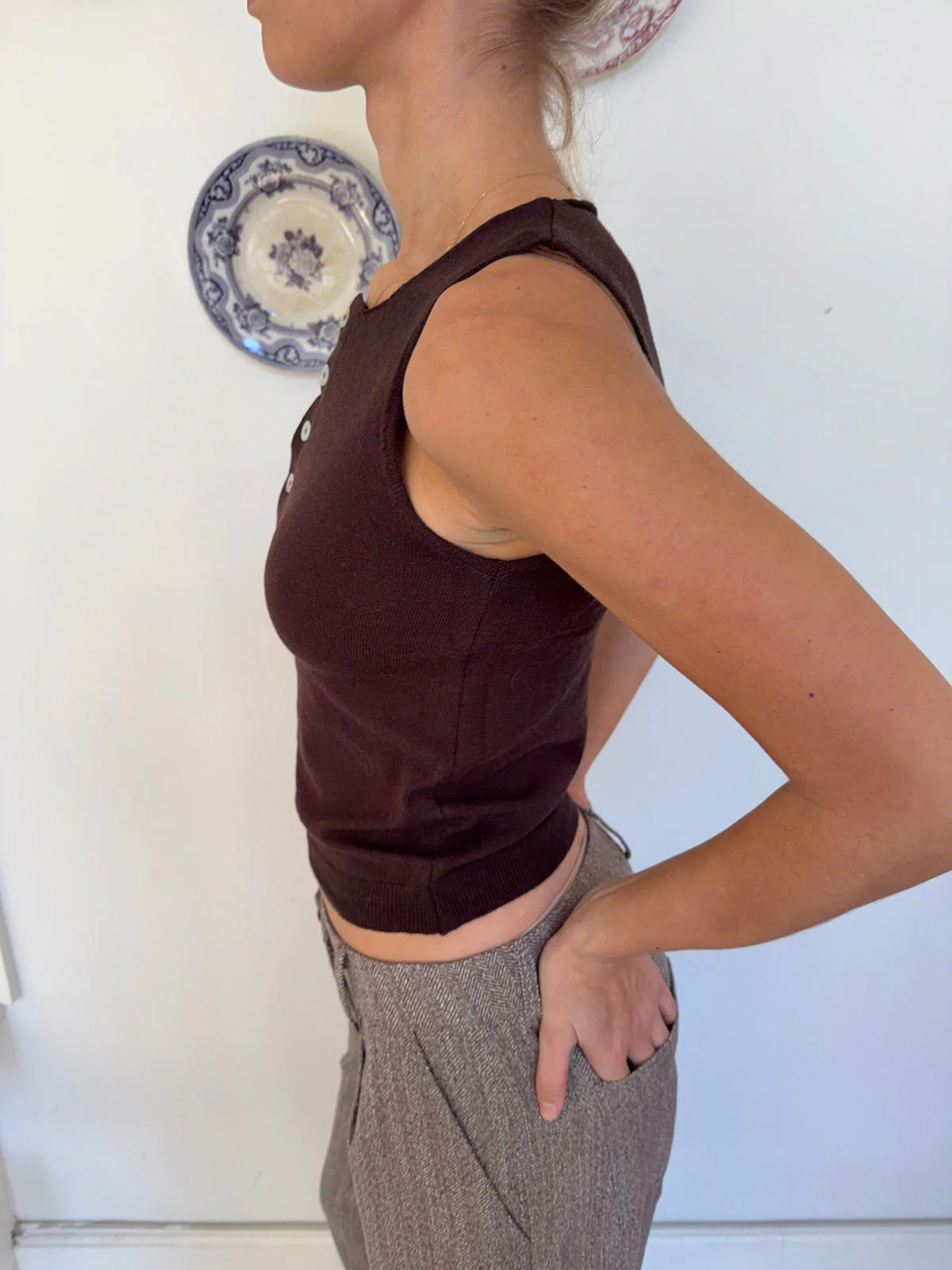 Dilly top with buttons  - Brown
