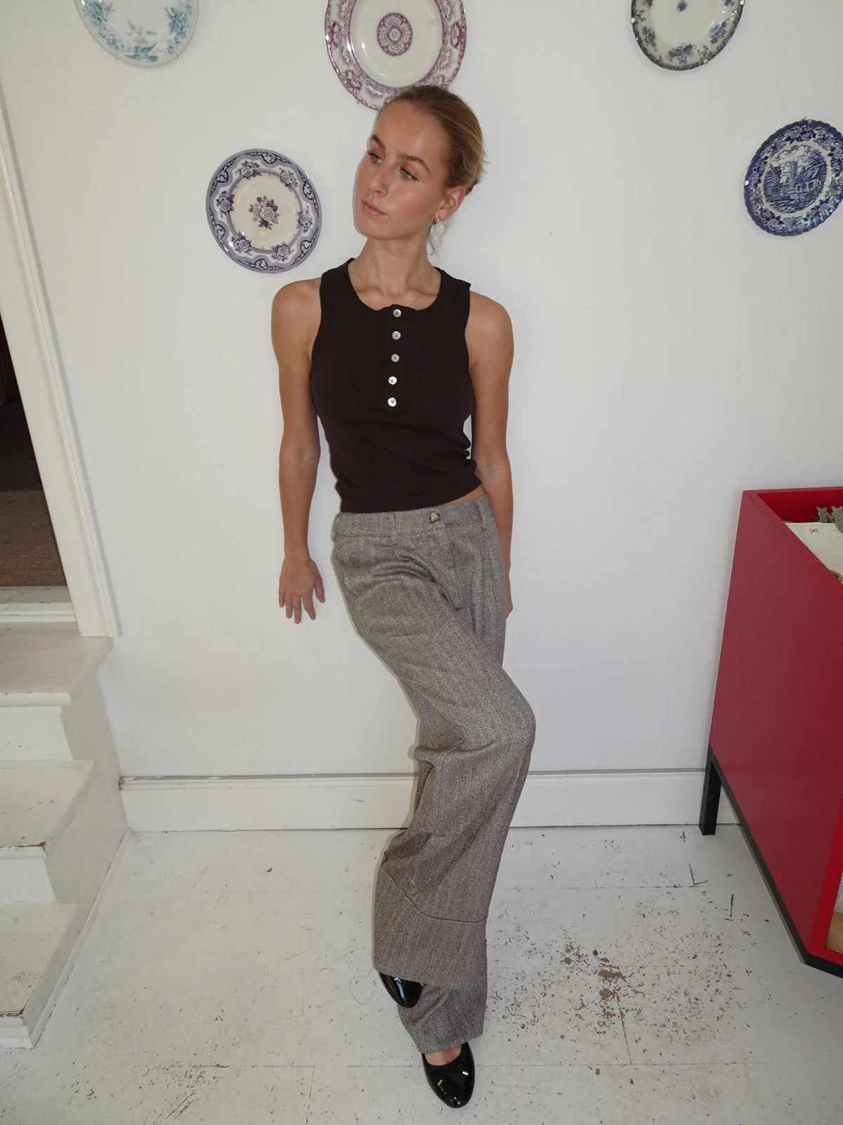 Dilly top with buttons  - Brown
