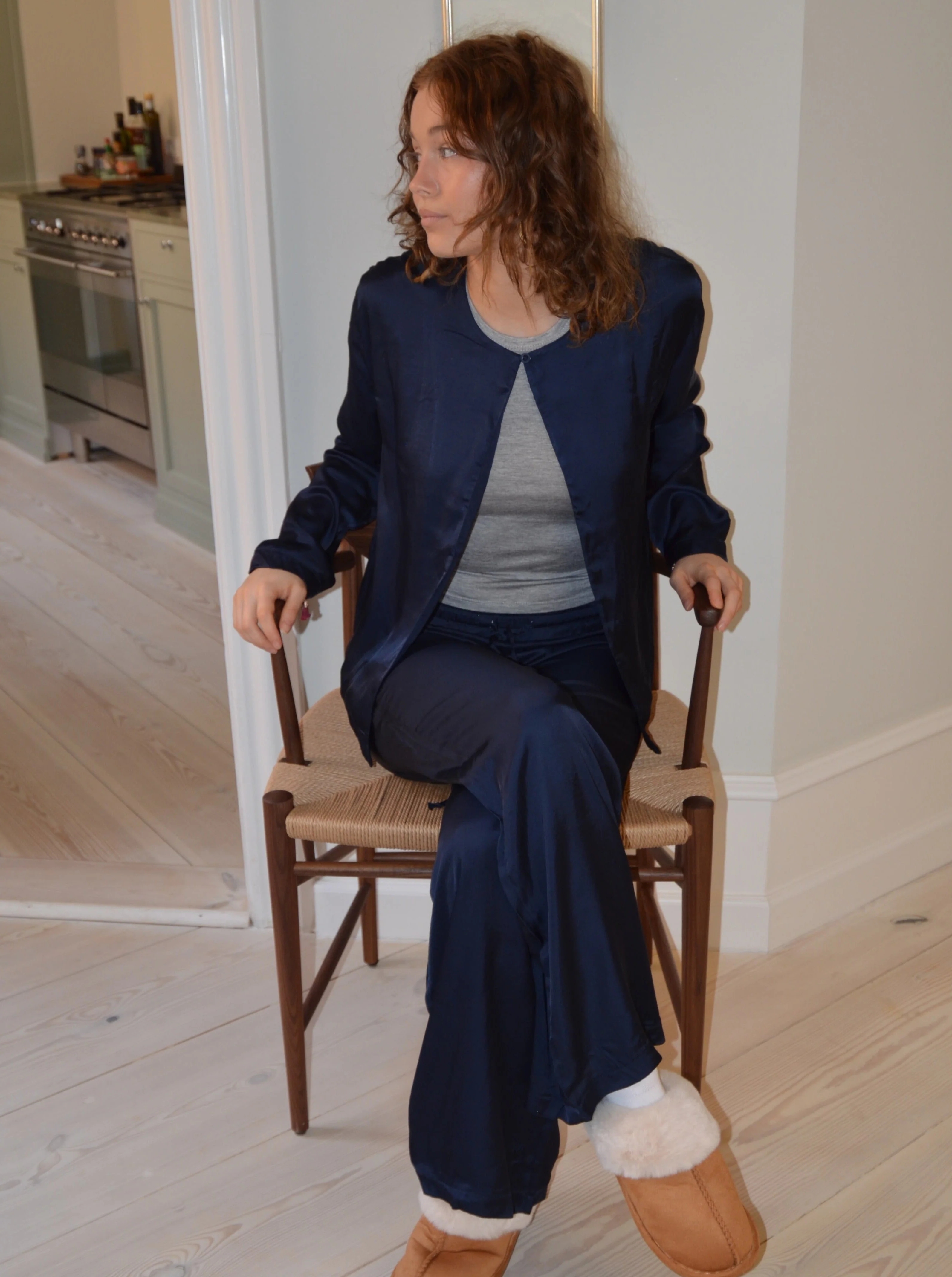 Callie satin cardigan - Navy