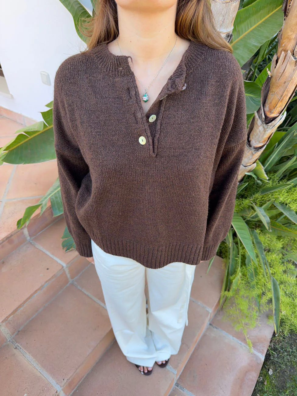 Evelisse  knit with buttons - Brown