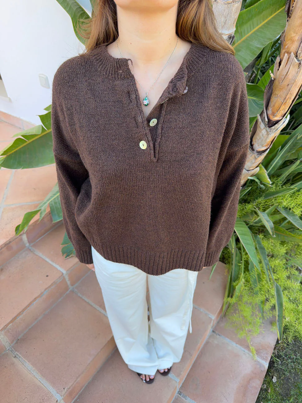 Evelisse  knit with buttons - Brown