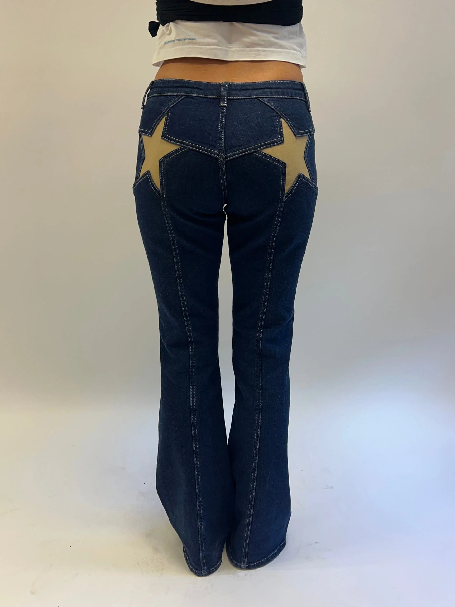 Flared Star Jeans With Gold Star - Dark Denim - Design By Si