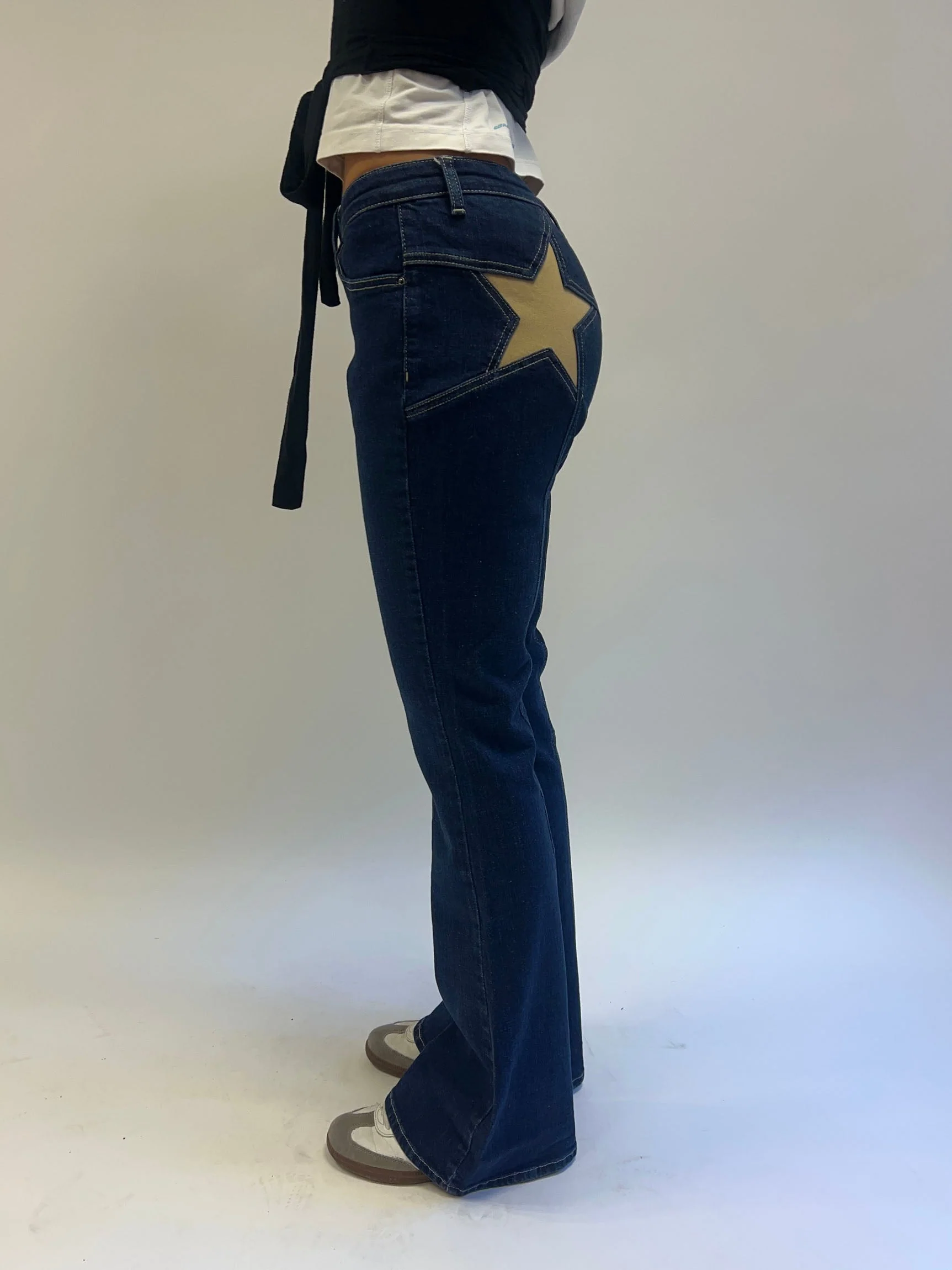 Flared Star Jeans With Gold Star - Dark Denim - Design By Si