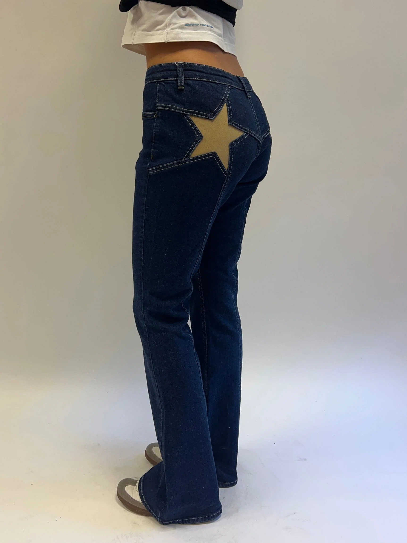 Flared Star Jeans With Gold Star - Dark Denim - Design By Si
