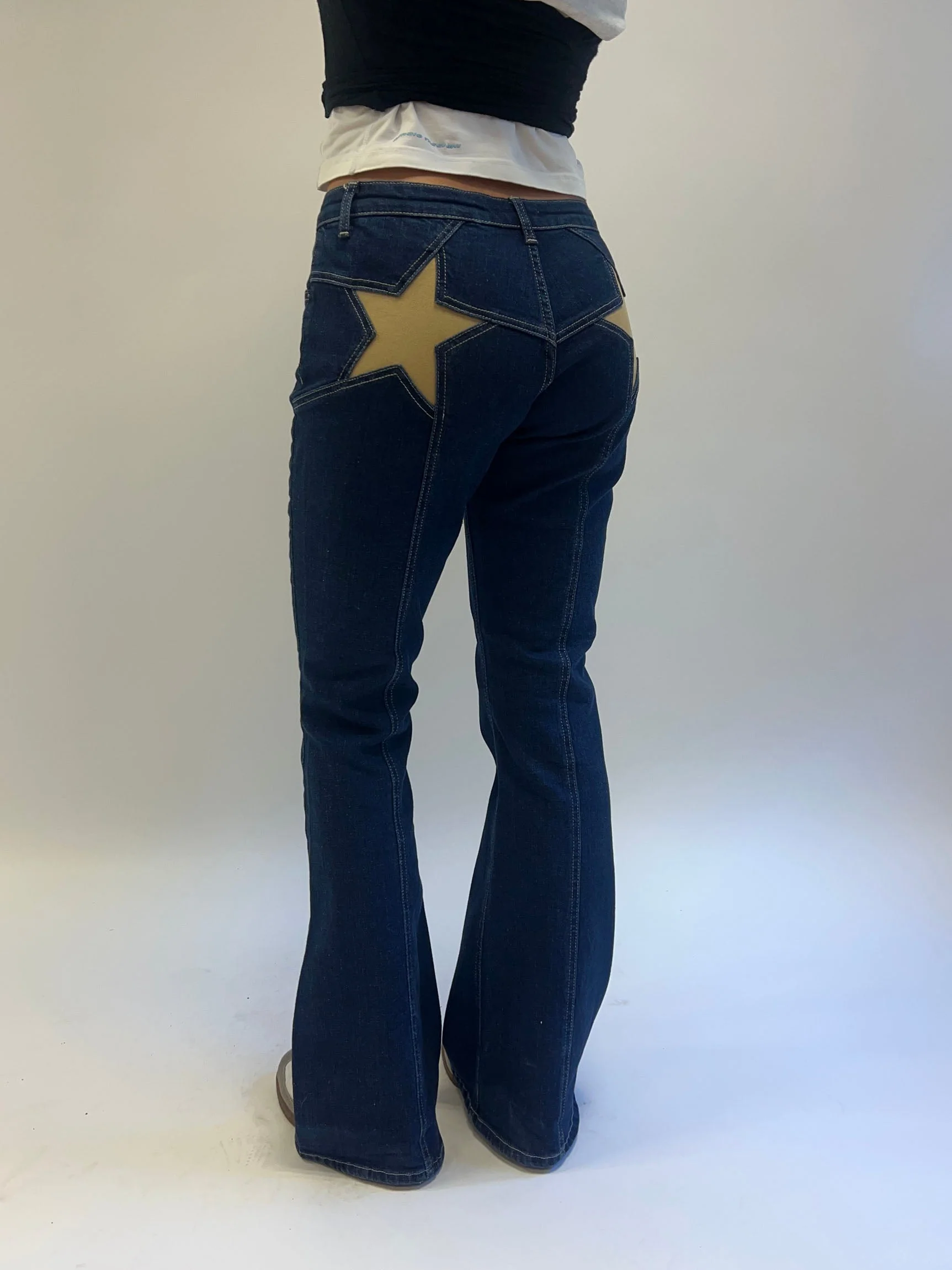 Flared Star Jeans With Gold Star - Dark Denim - Design By Si