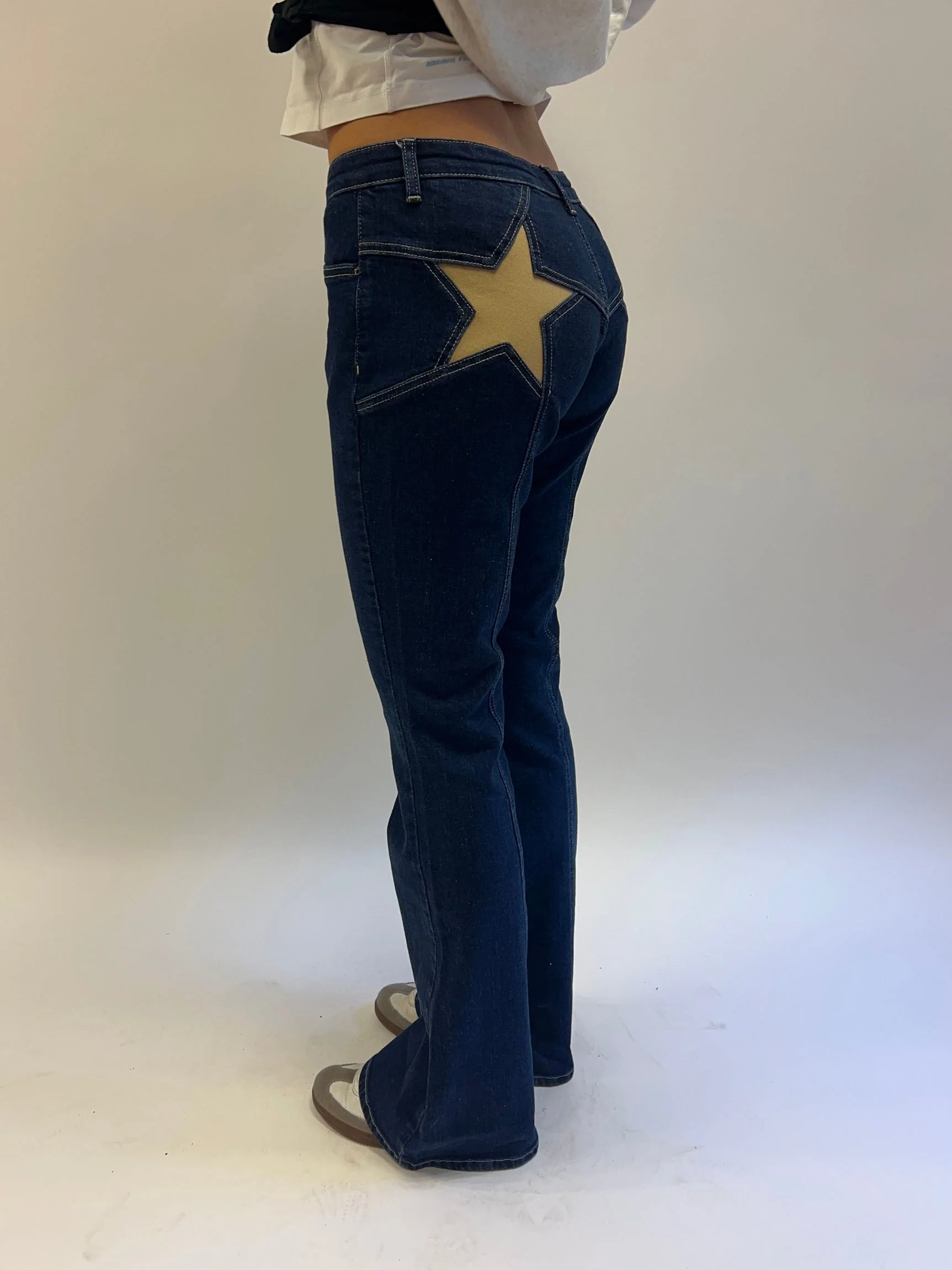 Flared Star Jeans With Gold Star - Dark Denim - Design By Si