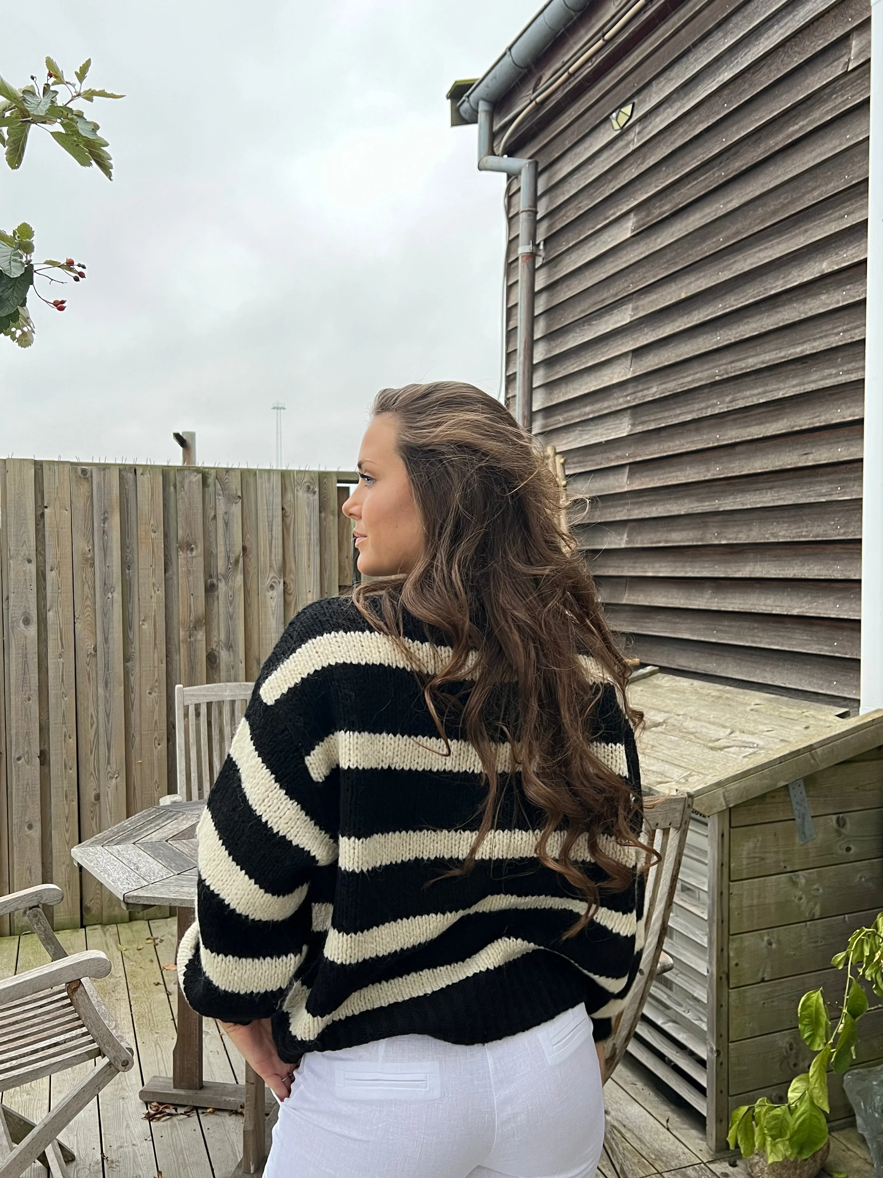 Flavia cardigan with stripes - Black/off white