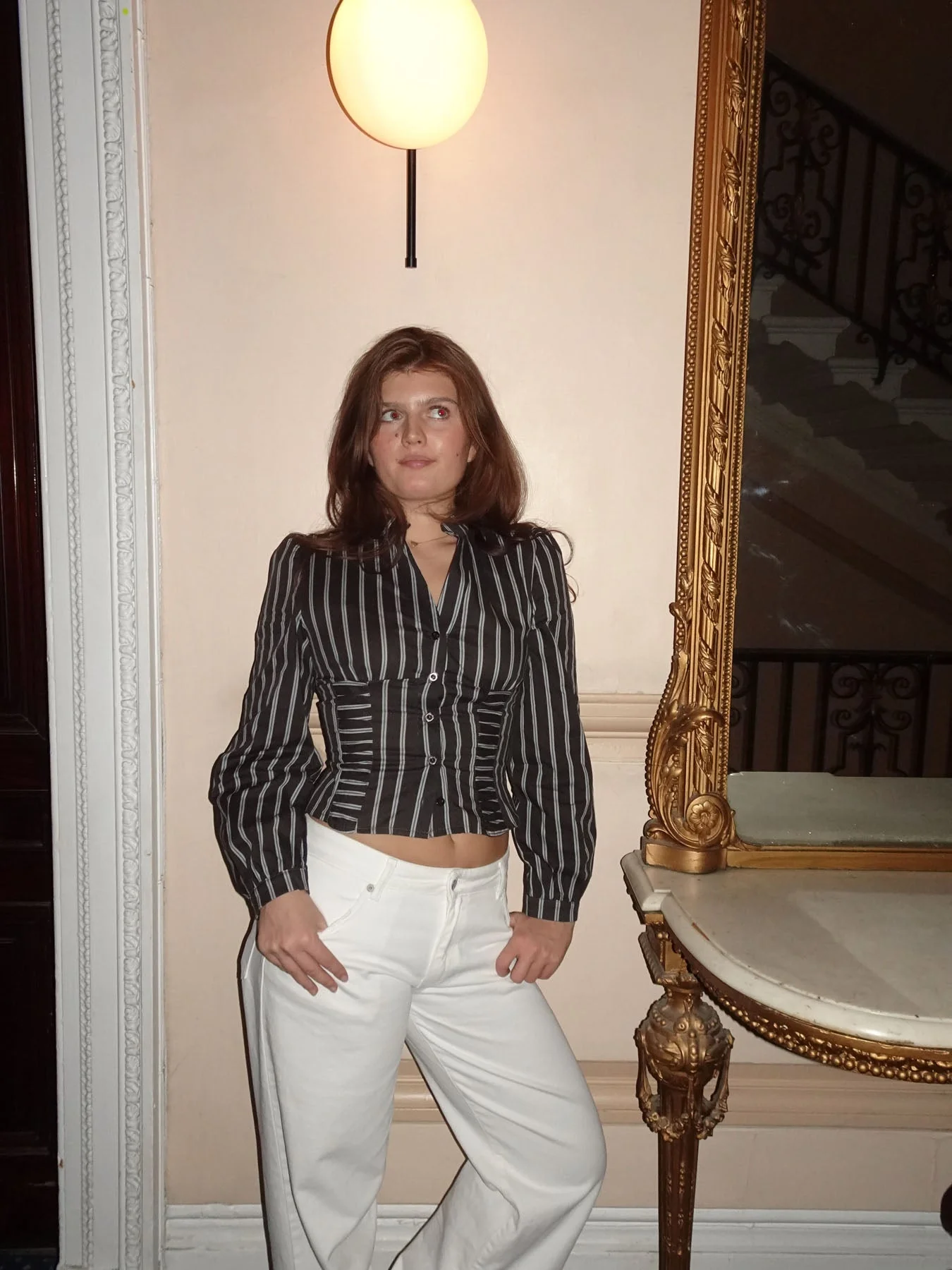 Julianna fitted shirt with stripes - Brown/white