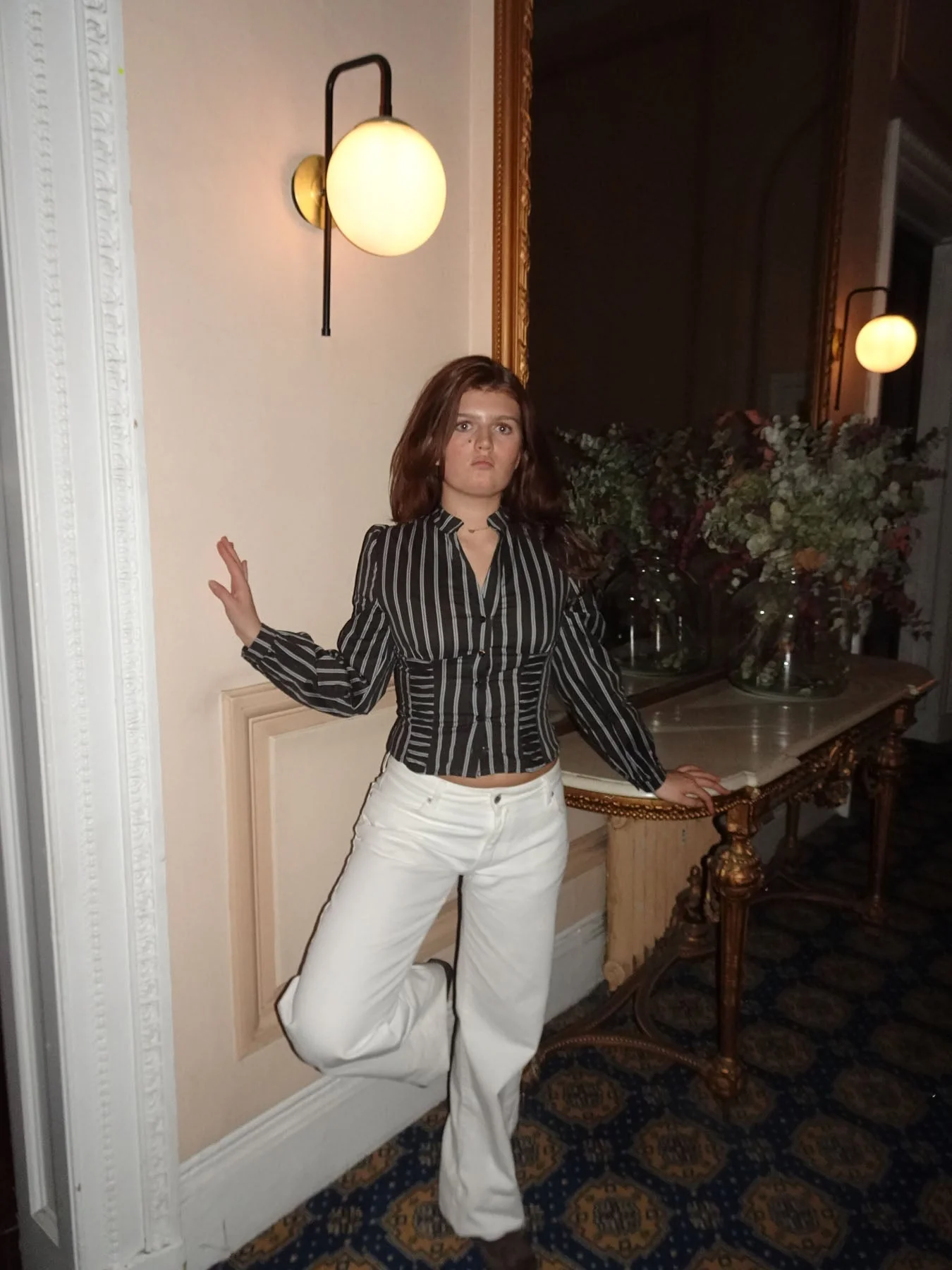 Julianna fitted shirt with stripes - Brown/white