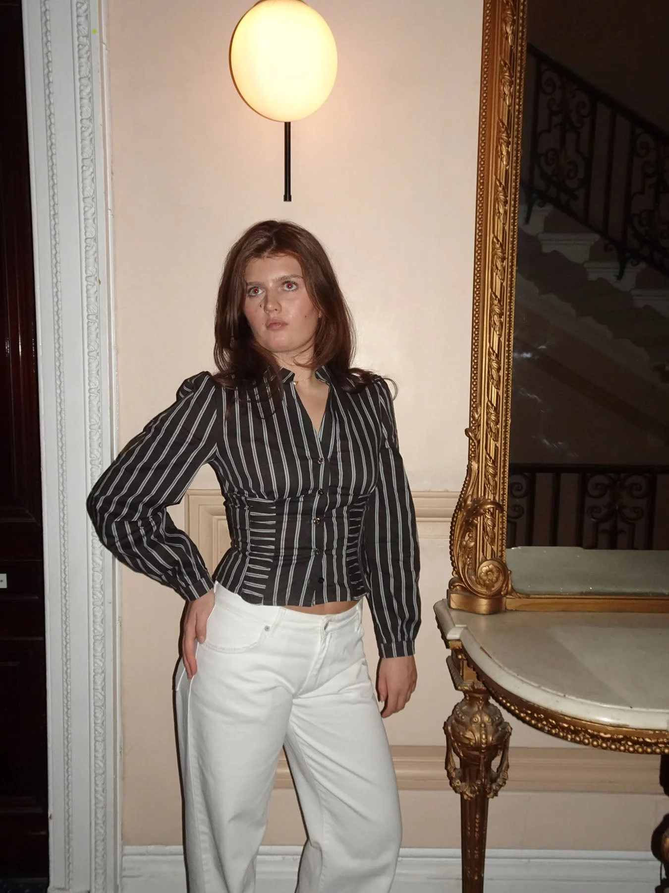 Julianna fitted shirt with stripes - Brown/white
