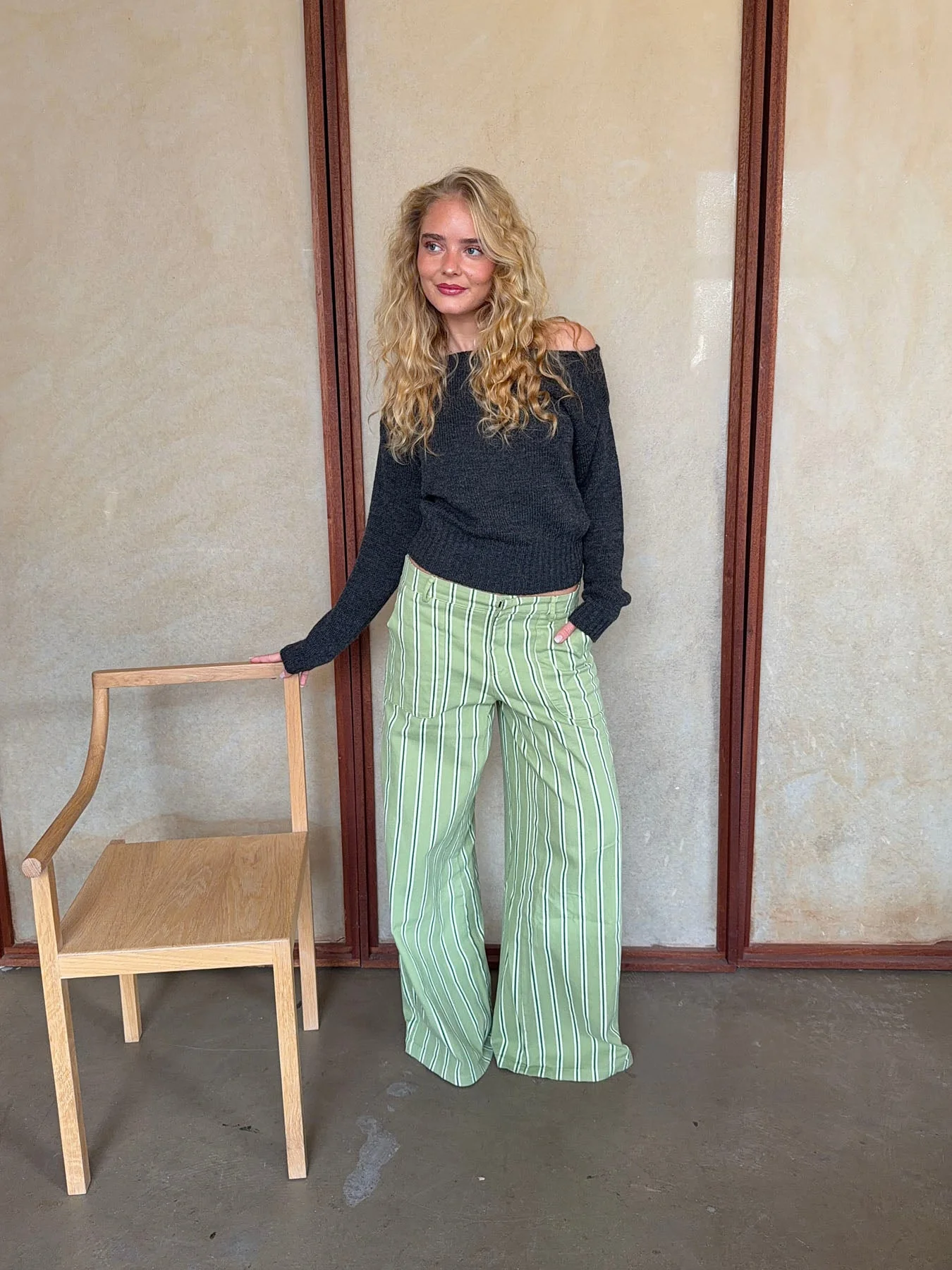 Lonny trousers with stripes – Green