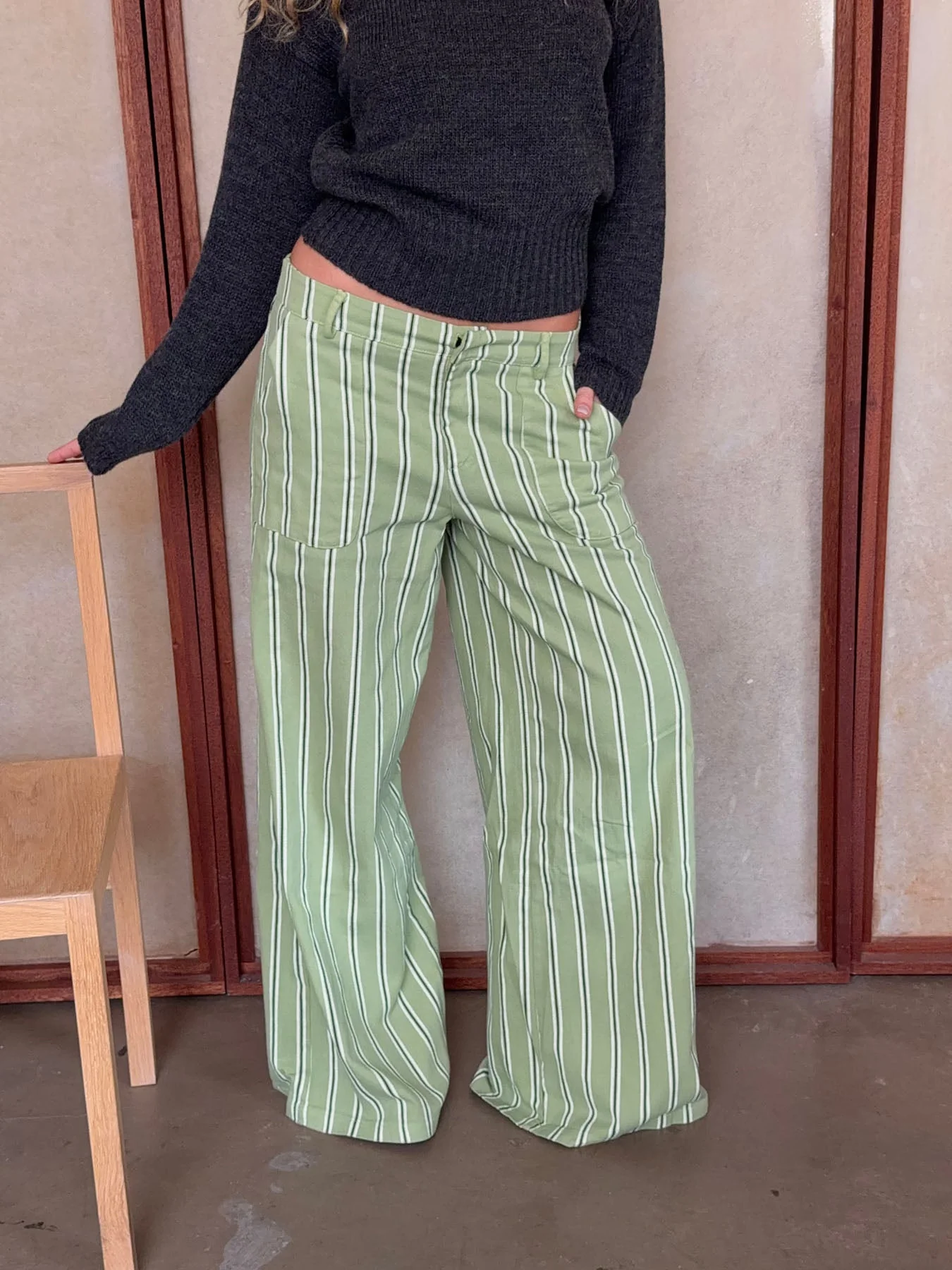 Lonny trousers with stripes – Green