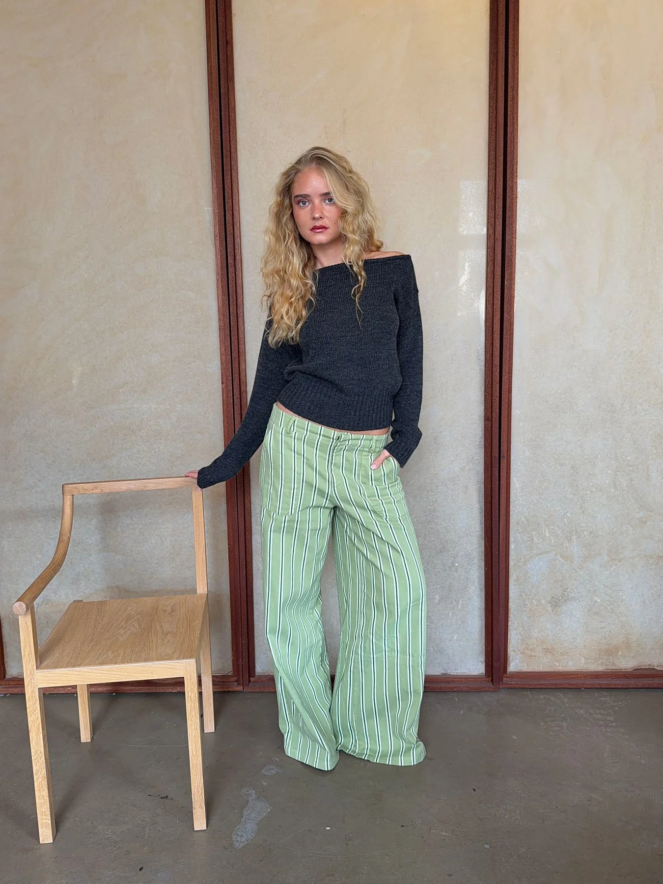Lonny trousers with stripes – Green