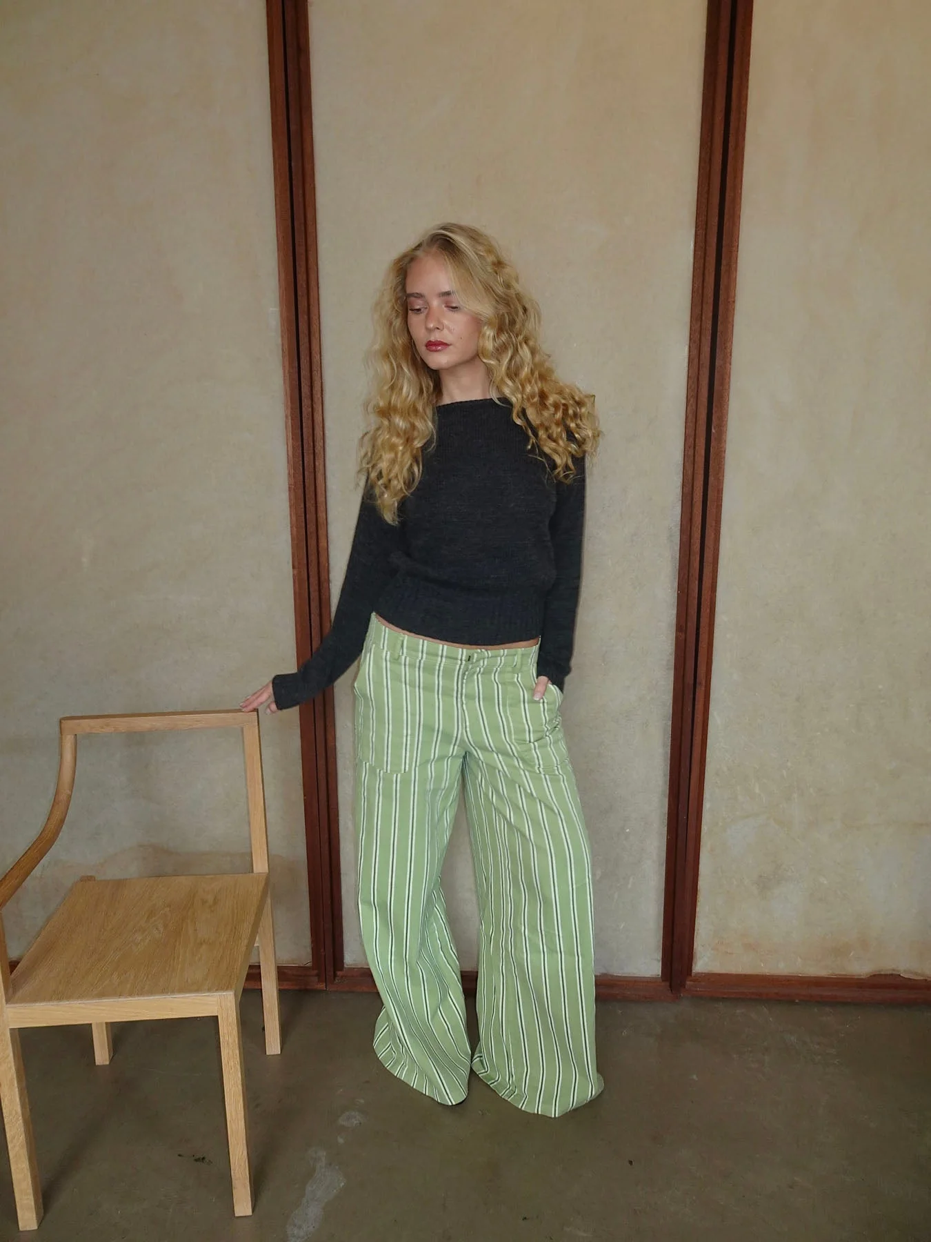 Lonny trousers with stripes – Green